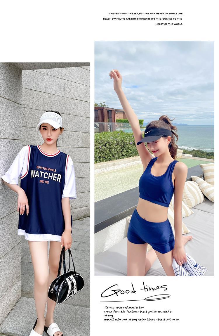 泳衣女运动保守分体三件套韩国ins超仙遮肚显瘦可爱学生防晒泳装