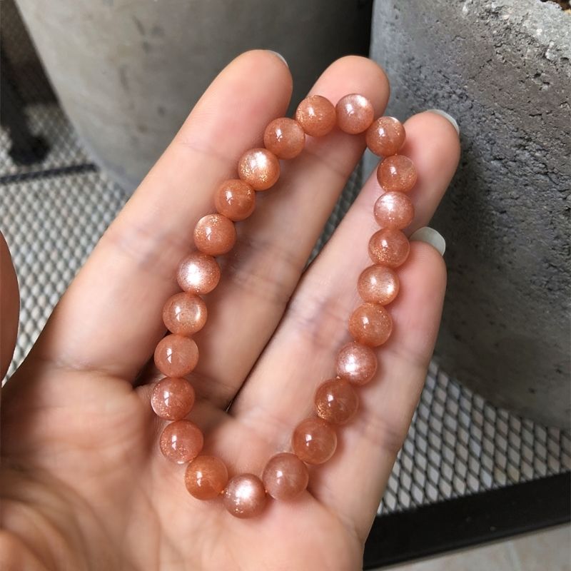 7a天然橙月光石散珠子手链串圆珠天蝎巨蟹守护猫眼强光金沙太阳石_双