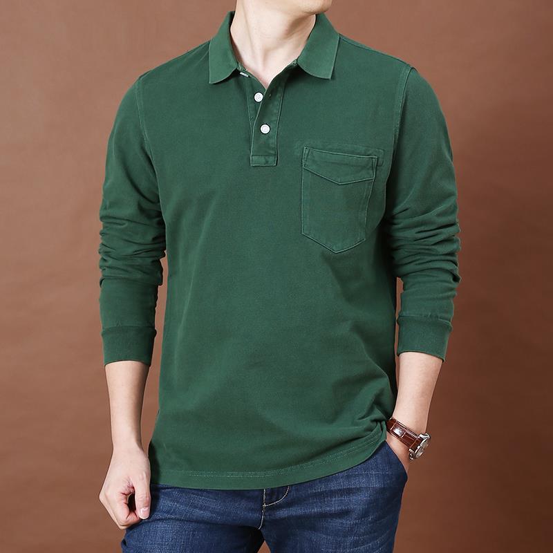 纯棉长袖t恤衫男春季内搭春装上衣服时尚简约商务加厚宽松polo衫
