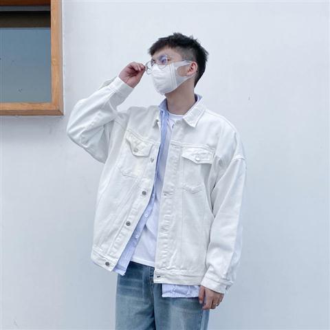 Spring and Autumn White Denim Jacket Men's Trendy Brand European and American Street Large Size Loose Tooling Jacket Korean Trend Clothes