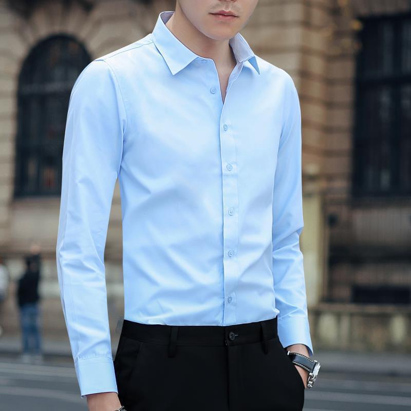 白衬衫男长袖潮流商务修身韩版帅气寸衫职业正装薄款