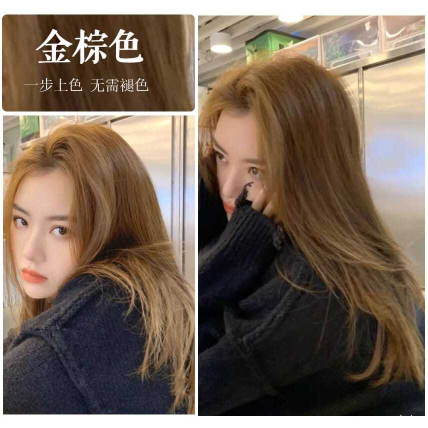 暖棕色奶茶咖棕极浅金亚麻金棕色金珊瑚色蜜糖棕染发膏染发剂显白