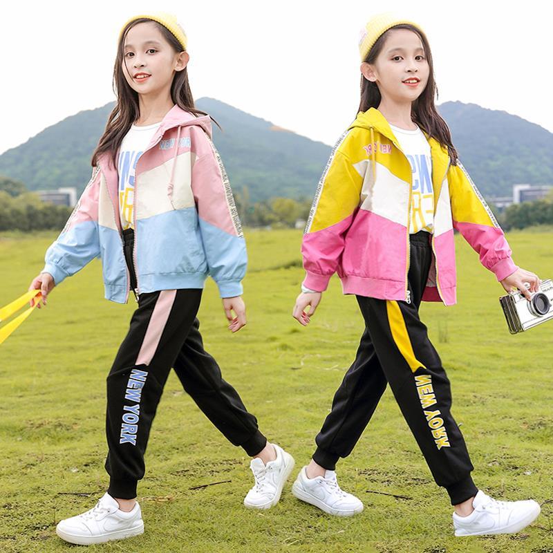 女童春裝網紅套裝2021新款兒童大童運動春秋洋氣時髦小學生三件套