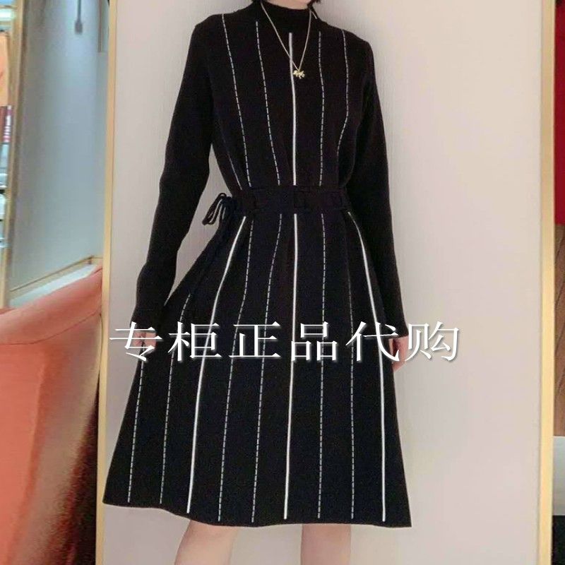 哥弟阿玛施女装专柜正品国内代购2020秋冬季竖条纹修身针织连衣裙