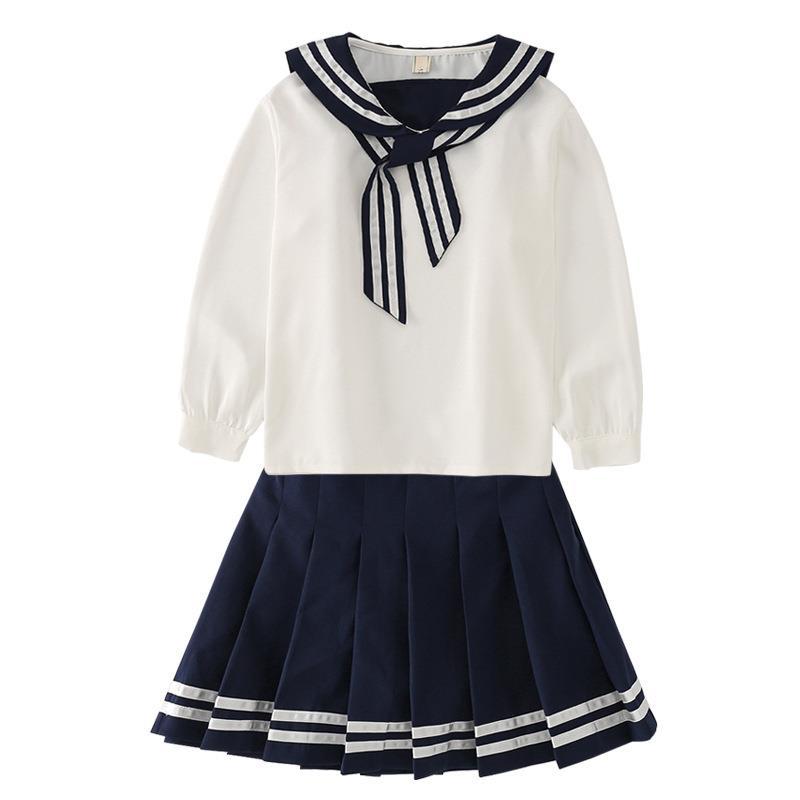 Navy collar jk uniform children's genuine girls' long-sleeved primary school student suit full set of college style pleated skirt two-piece set