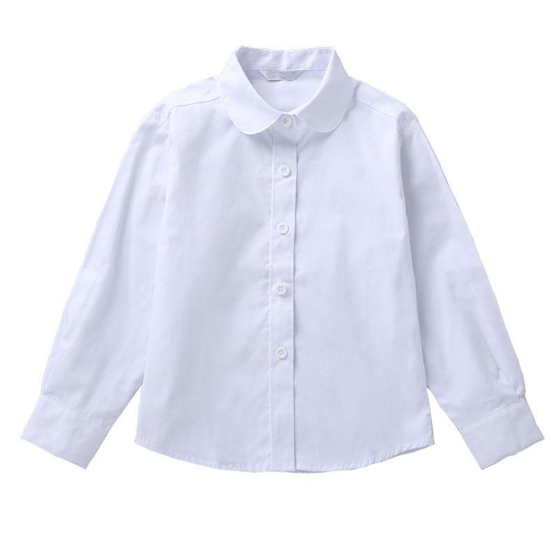 女童白衬衫春秋装纯白色上衣儿童纯棉长袖衬衣学生学校表演加绒衫
