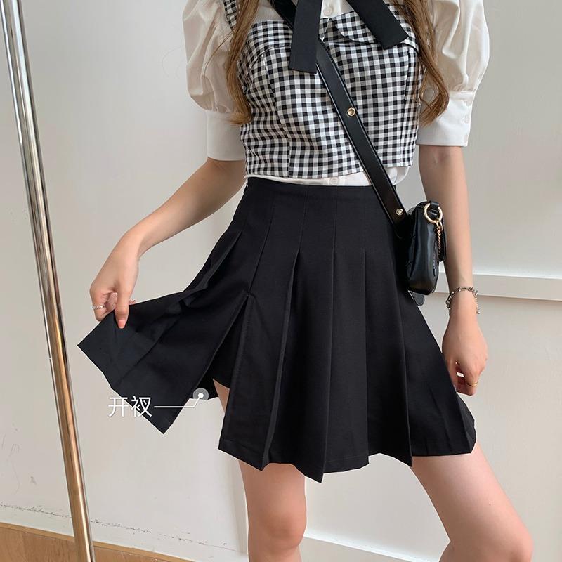 Fashion suit women's western style plaid suspenders white shirt design niche short skirt pants three-piece suit trendy/single piece