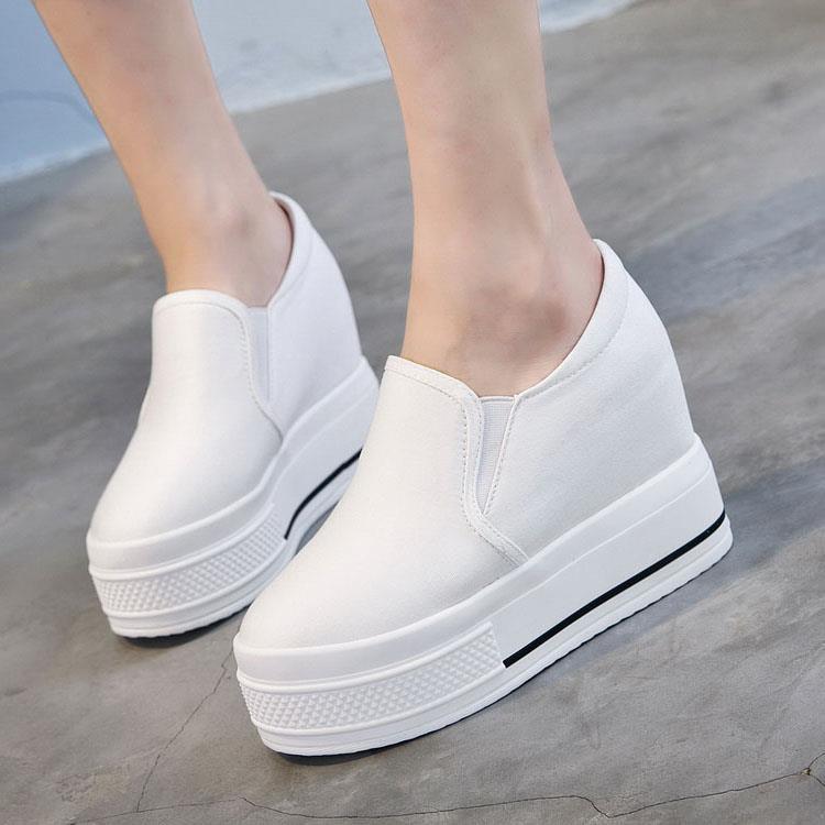 韩版潮小白鞋厚底松糕鞋内增高帆布鞋高跟8厘米cm套脚休闲女单鞋