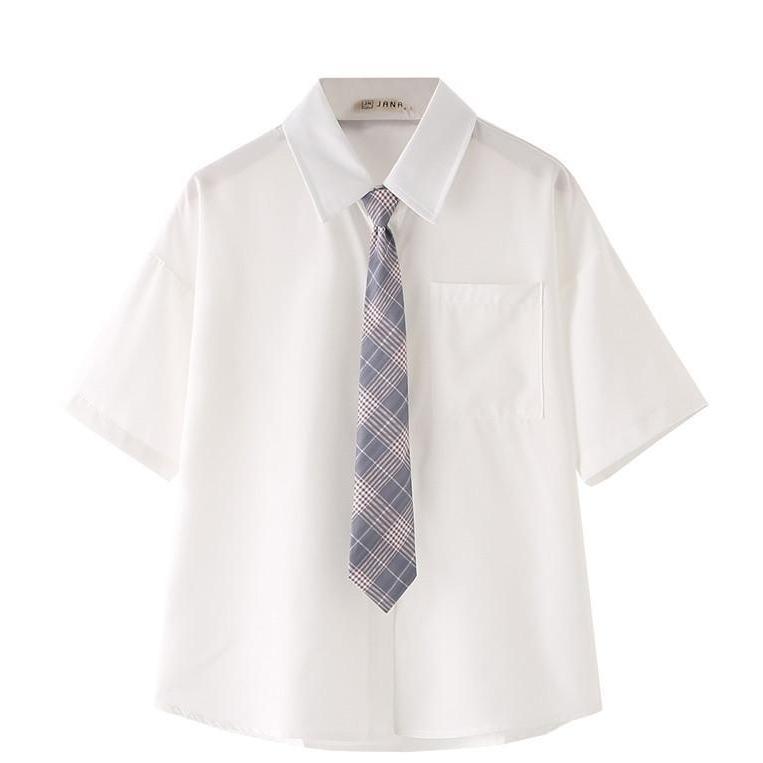Children's new JK uniform shirt female short-sleeved shirt top student college wind white tie bow female