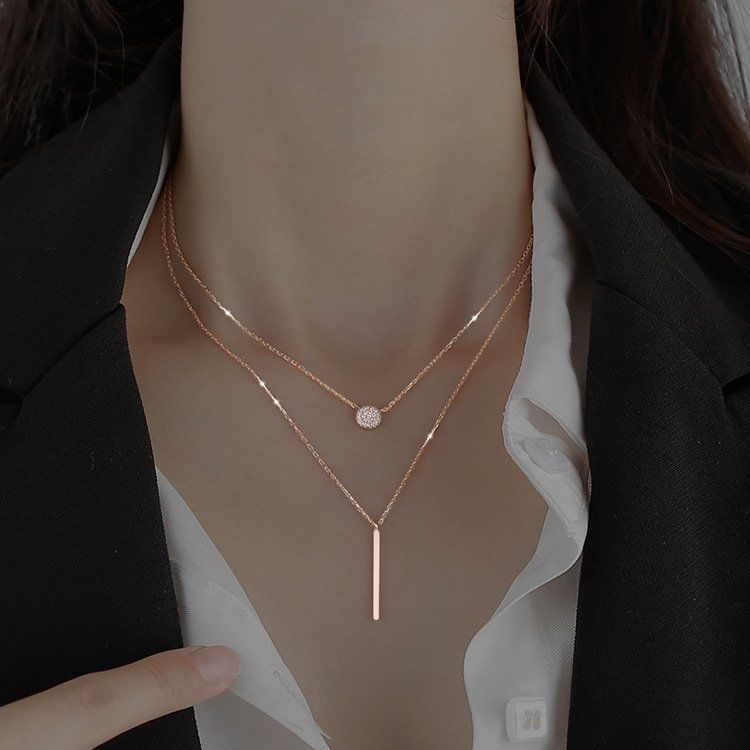 Collana a doppio strato in argento sterling resistente alla luce, catena per clavicola per donna, stile leggero e lussuoso, fascia alta per studenti_voghion.com