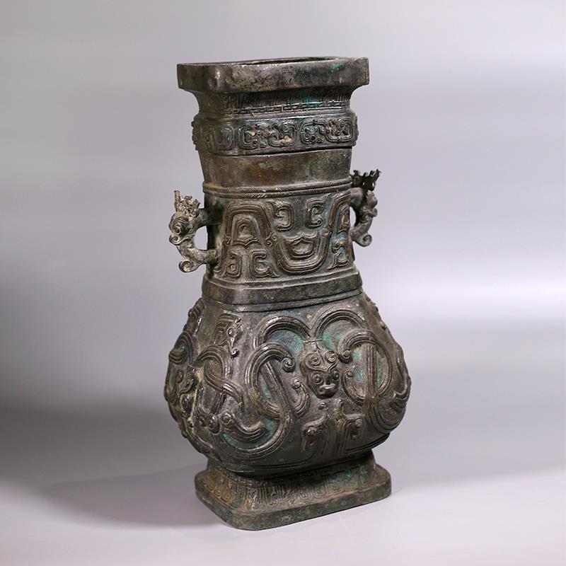 仿古青铜器春秋双龙方壶蟠龙纹青铜瓶盛酒器博物馆收藏古董定制【2月