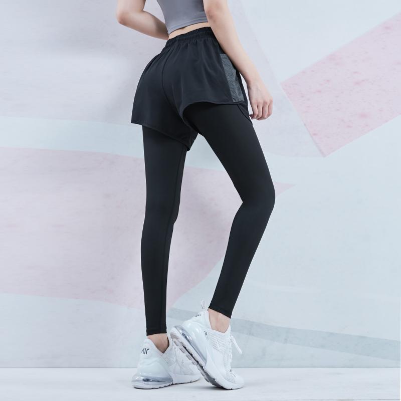 健身裤女高腰假两件跑步瑜伽裤弹力紧身外穿显瘦速干运动裤薄款