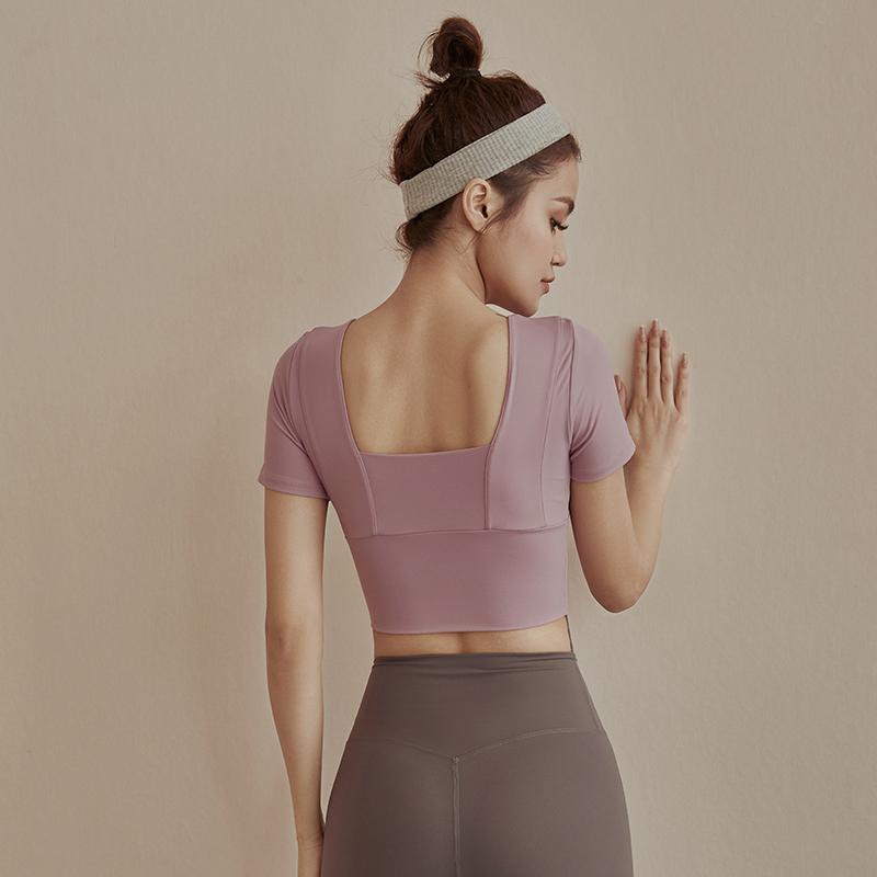 带胸垫瑜伽服女高端时尚短袖运动上衣短款专业跑步夏季网红健身服