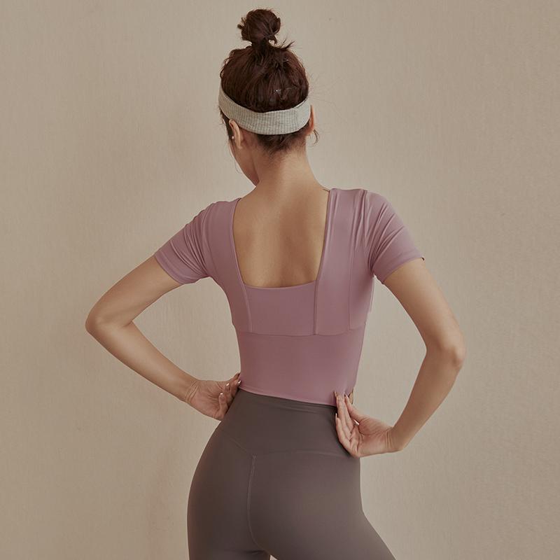 带胸垫瑜伽服女高端时尚短袖运动上衣短款专业跑步夏季网红健身服