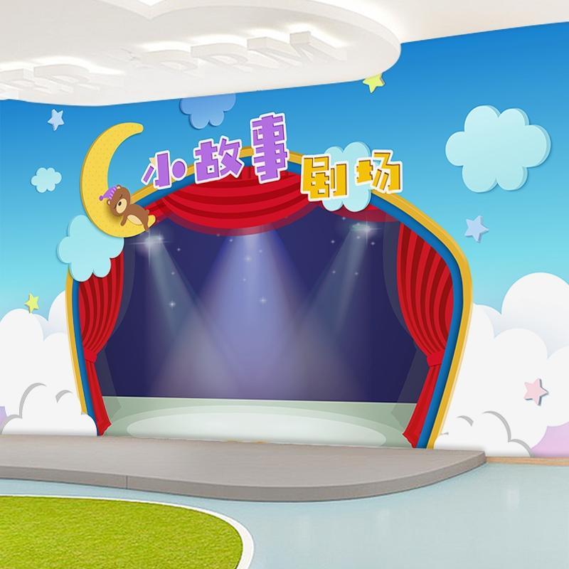 幼儿园卡通舞台背景墙壁纸音乐演奏表演帷幕装饰布置小主持人墙纸
