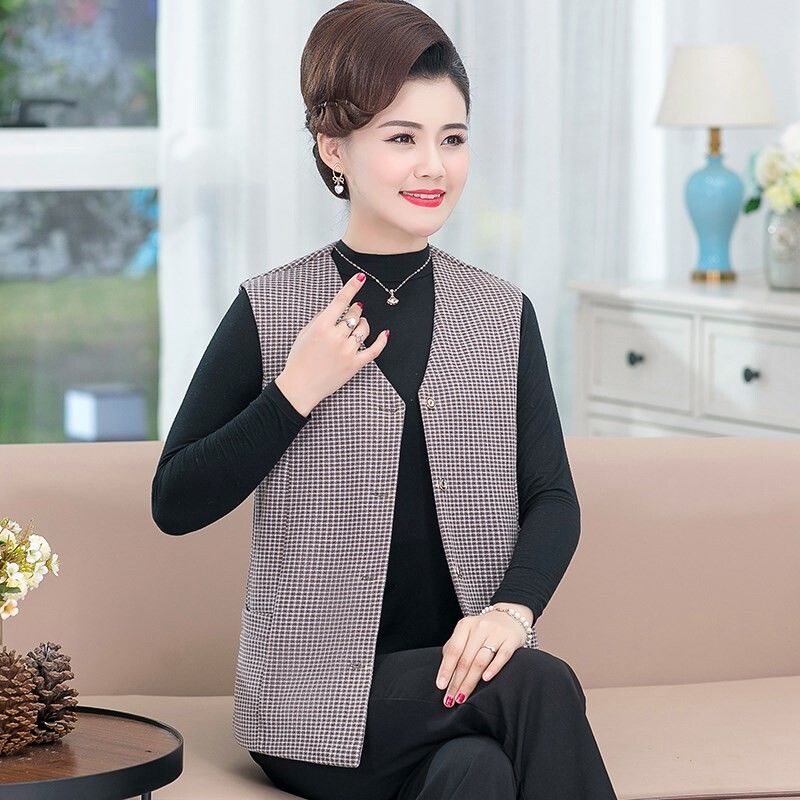 Mother's Spring Vest New Middle-aged Women's Cloth Vest Thin Section Middle-aged and Elderly Sleeveless Jacket Vest Vest
