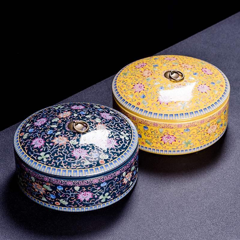 珐琅彩茶叶盒子普洱茶包装盒高档白茶饼茶叶罐陶瓷礼盒装茶饼罐