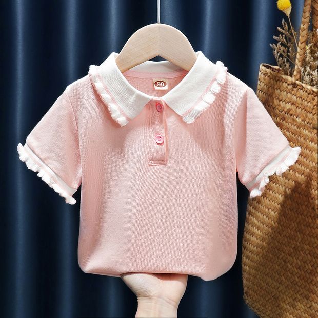 女童裝寶寶嬰幼兒童韓版短袖POLO領休閒T恤上衣2023品牌夏裝新款