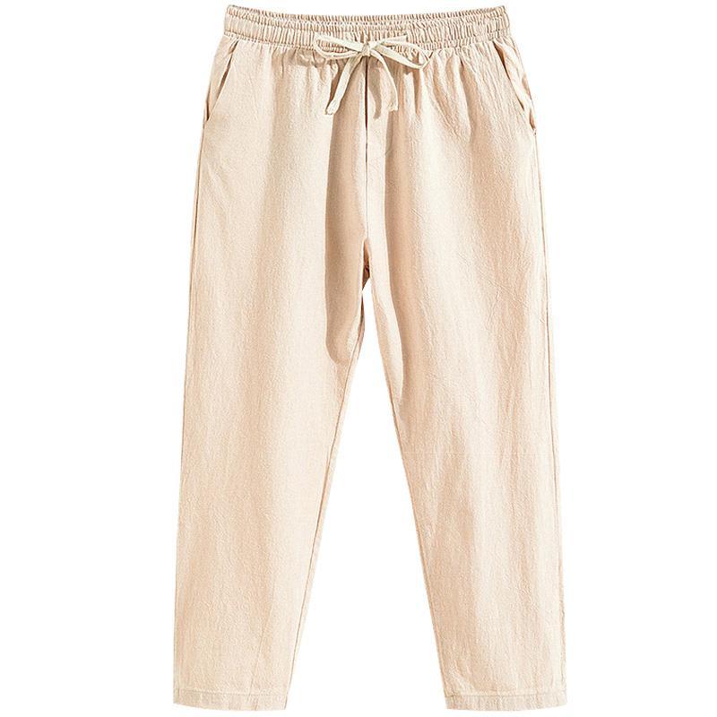 Men's Summer Linen Nine-point Pants Men's Loose Straight Casual Pants Thin Section Nine-point Cotton Linen Pants Trendy Youth Pants