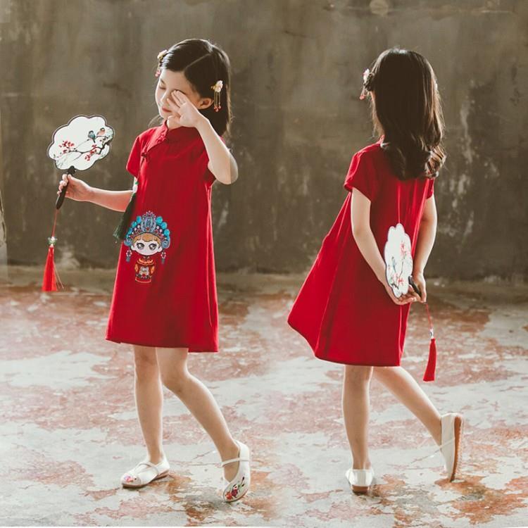 2023年大童裝夏裝新款女童洋氣中國風連衣裙兒童公主裙子網紅夏季