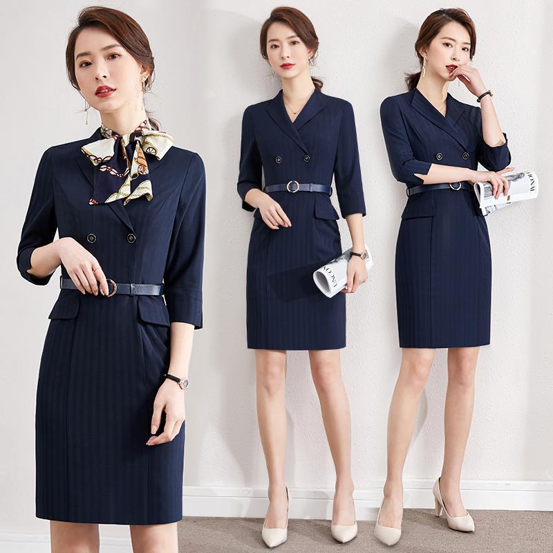 空姐正装连衣裙女春季新款韩版时尚ol美容师职业装工作服面试工装