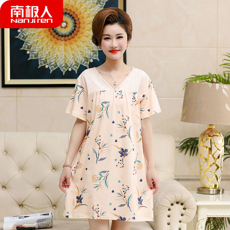 Summer thin section loose middle-aged women summer short-sleeved cotton nightdress middle-aged and elderly mother-in-law pajamas skirt