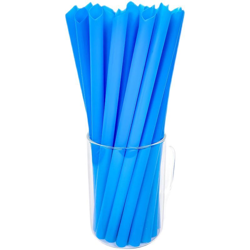 蓝色吸管一次性粗单独包装100支商用细长大塑料透明珍珠奶茶吸管