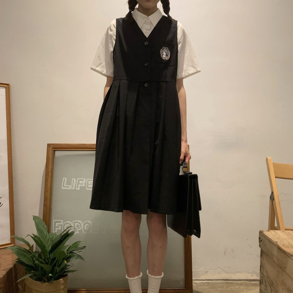 【高品質】套裝夏學院風軟妹jk制服校園班服短袖襯衣背帶連衣裙子