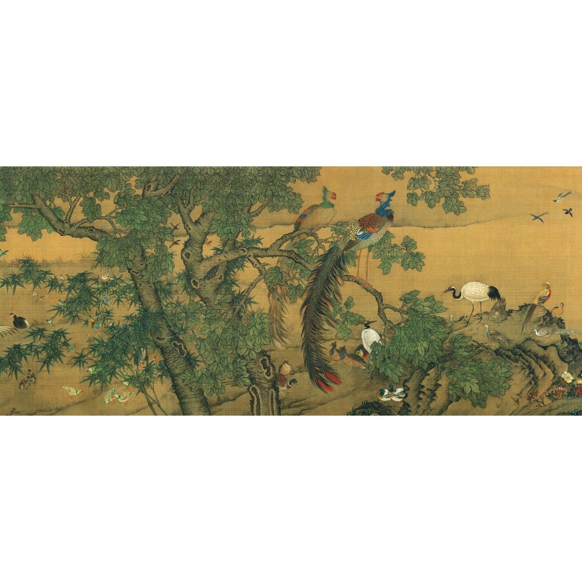 煊贝儿清代名家沈铨百鸟朝凤图国画花鸟画真迹高清微喷复制长卷单