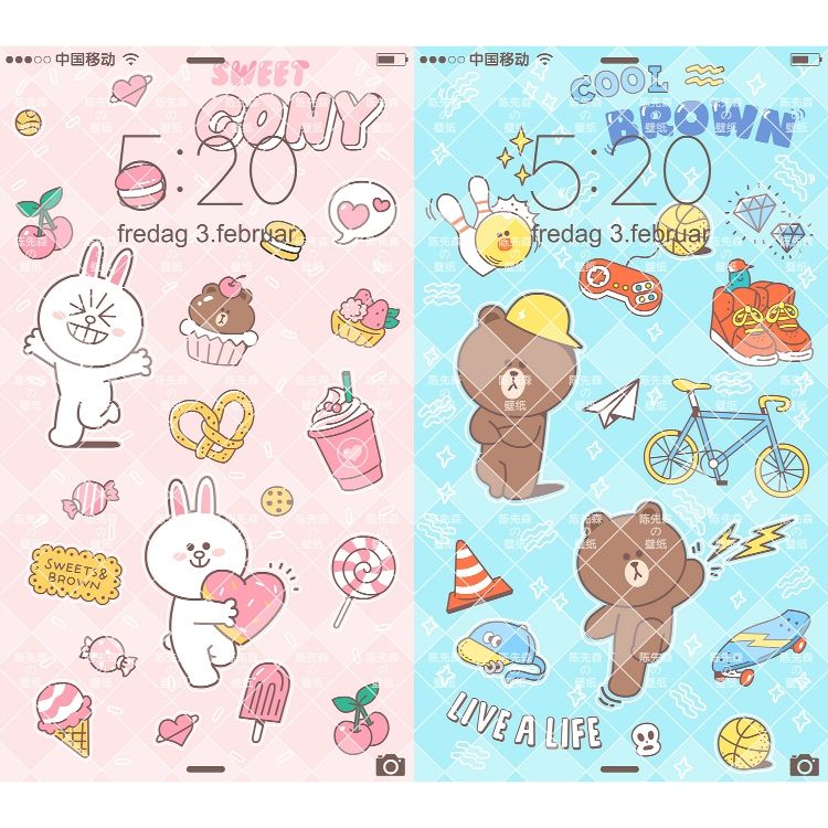 252linefriends布朗熊清新可爱 自画高清手机壁纸 图片素材