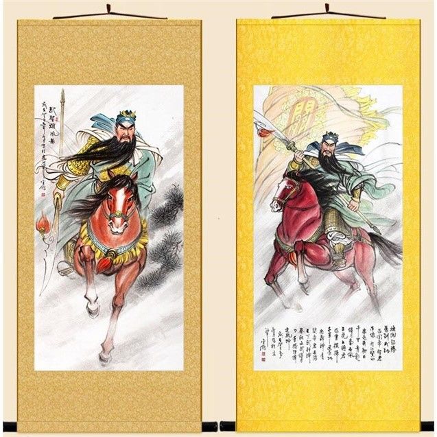 聚广金鑫关公旗开得胜图 武圣雄风图 三国人物关羽画像 丝绸画挂【2月
