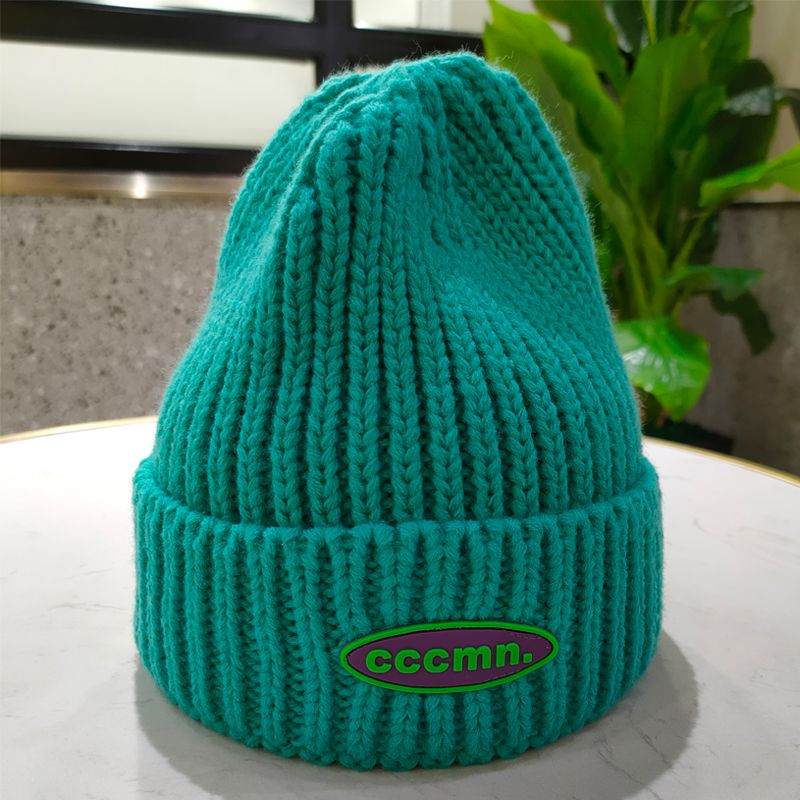 Snoepkleurig letterlabel verdikte warme gebreide wollen muts voor dames in de herfst-winter, hoge top, lief en schattig,_voghion.com