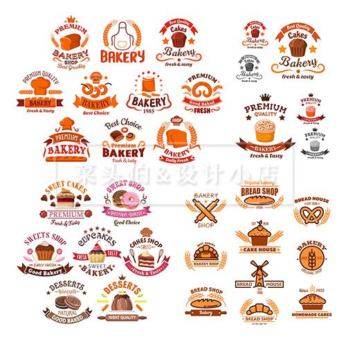 卡通手绘蛋糕面包烘焙logo模板美食菜单标志水印包装矢量设计素材