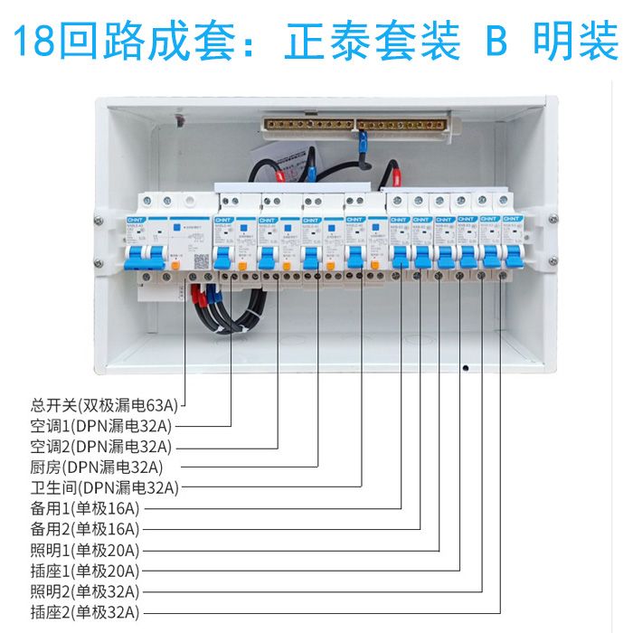 家用成套暗装强电配电箱照明pz301820回路铁底塑面空开包邮