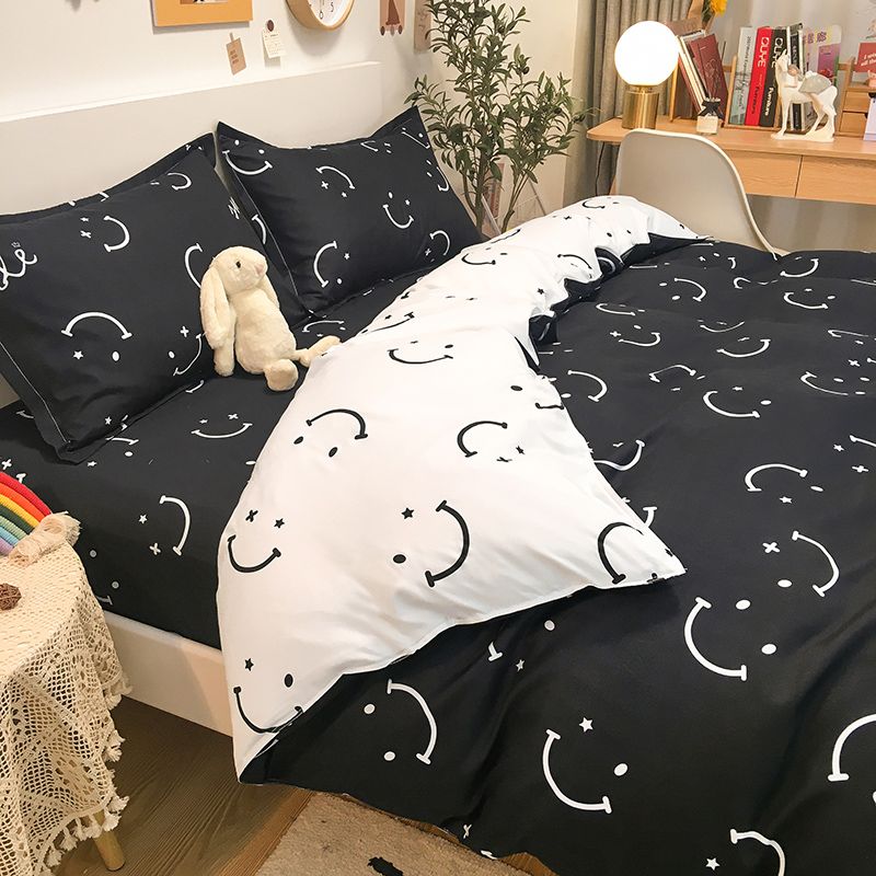 Internet celebrity black and white plaid bed four-piece set Nordic style bed sheet quilt single quilt cover trendy quilt cover three-piece dormitory