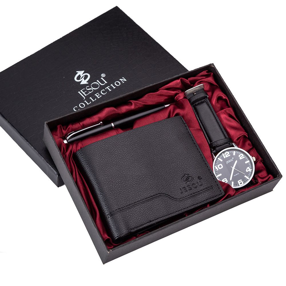 quartz wrist watch leather wallet gift set for boyfriend men