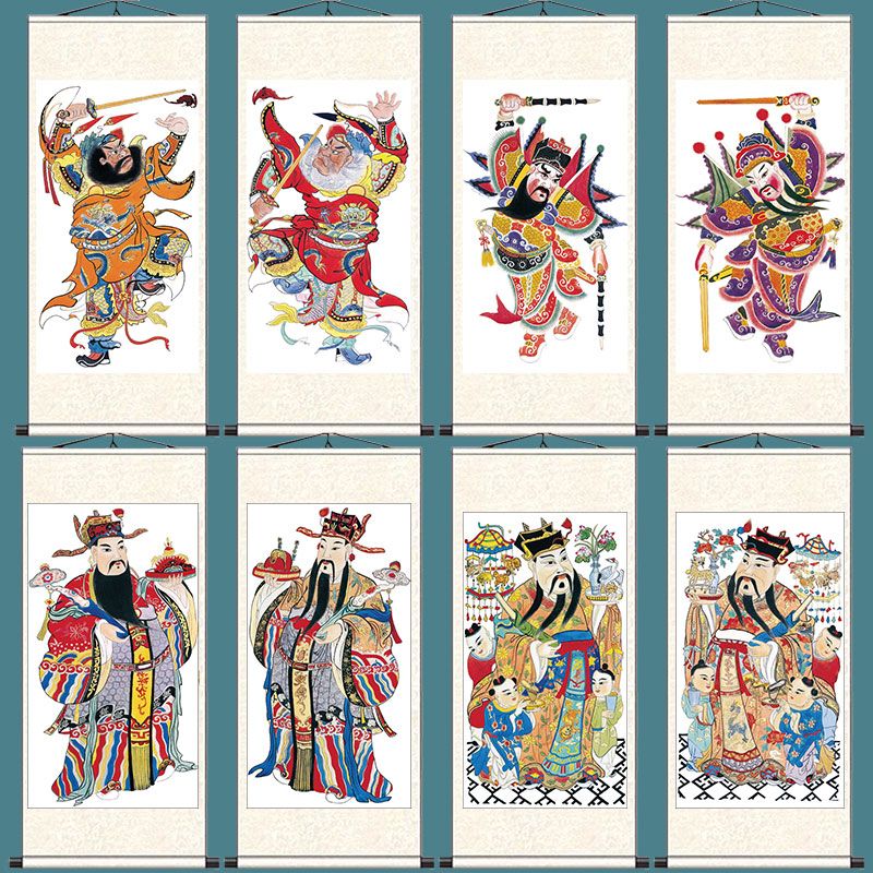 煊贝儿左右门神挂画神像大堂壁画门口镇宅字画丝绸礼品年画送礼