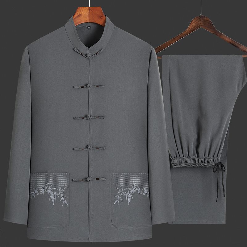 唐装男中老年爸爸春夏长袖套装老人衣服中国风爷爷两件套中式汉服 虎窝拼 唐装男中老年爸爸春夏长袖套装老人衣服中国风爷爷两件套中式汉服 虎窝拼