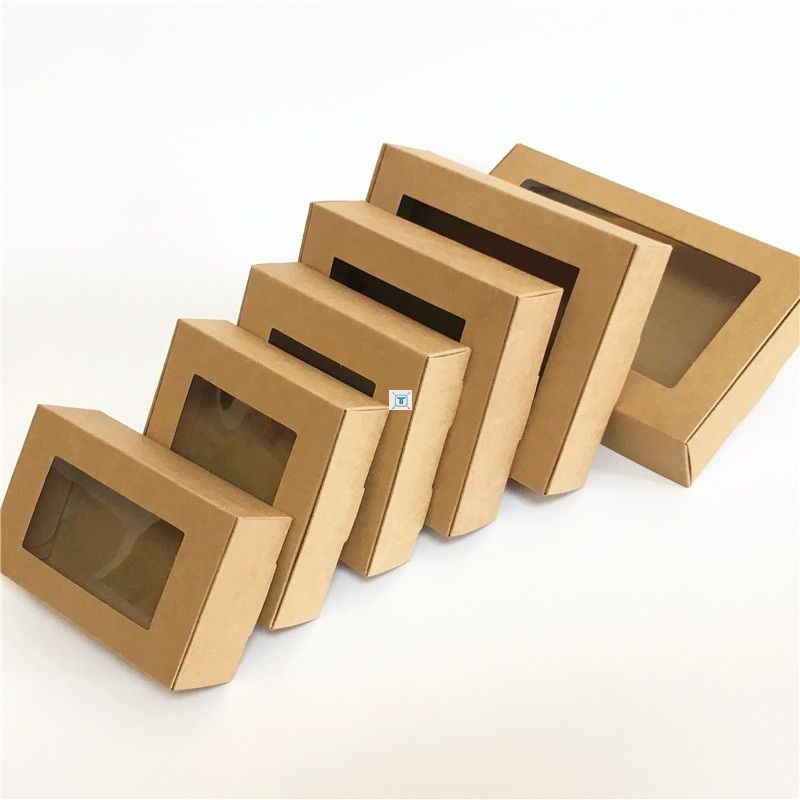 50pcs blank kraft paper gift box with window handmade soap