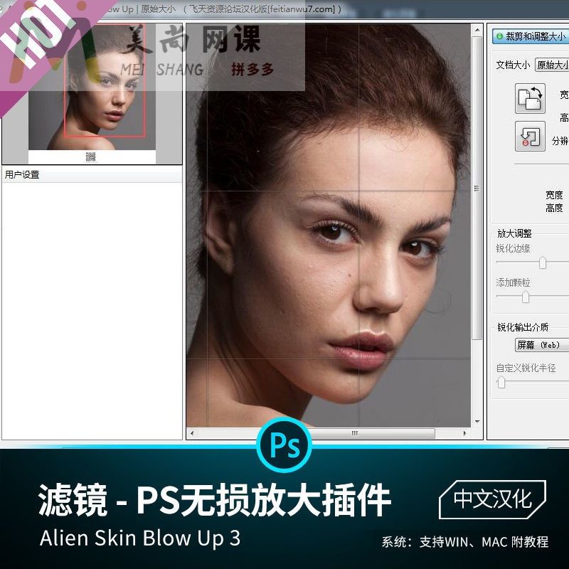 ps插件滤镜无损放大插件中文汉化alien skin blow up 3