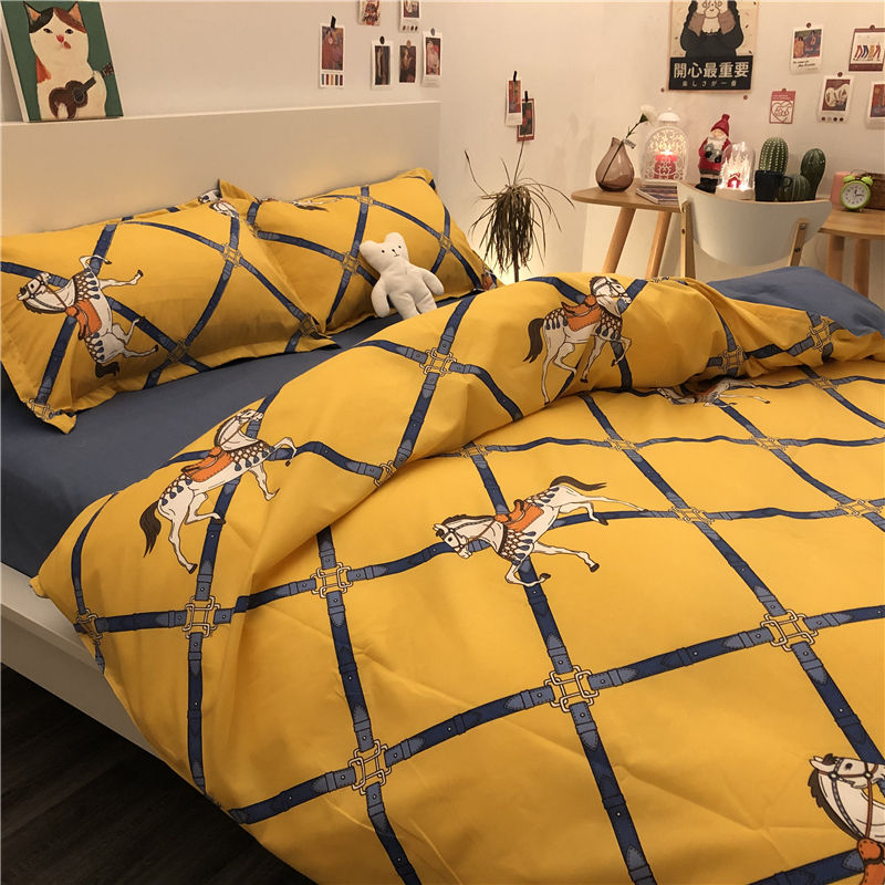 Ins letter Bear Bear Bear Bed simple four piece set girl heart bed sheet quilt cover cartoon student dormitory three piece set