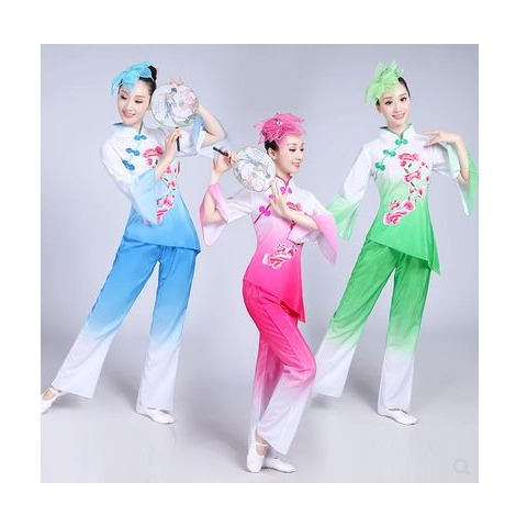 新款儿童古典舞表演服女飘逸中国风民族扇子伞舞秧歌服演出服成人【3