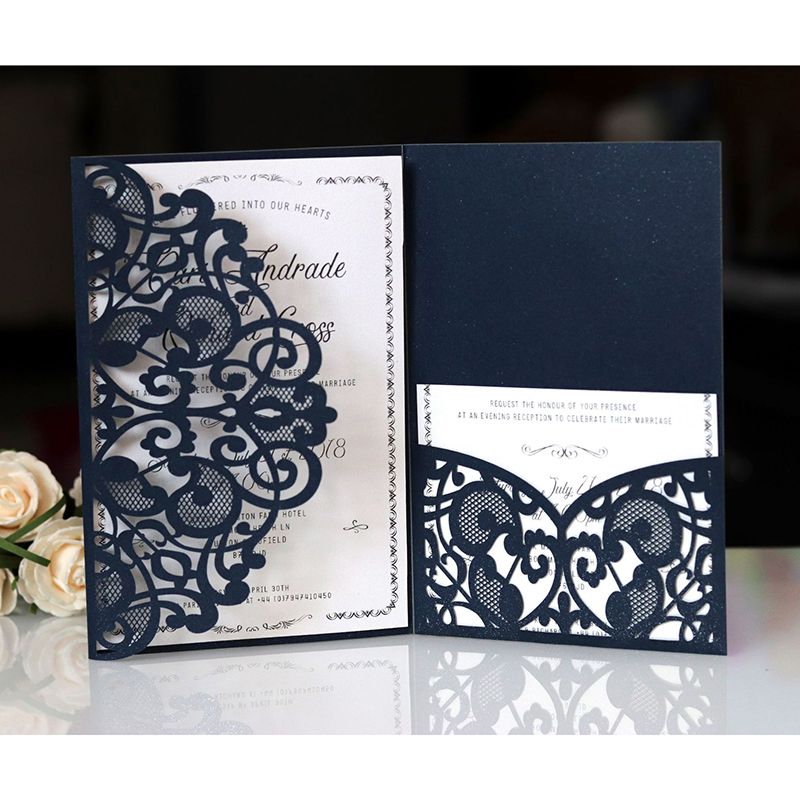 1pcs blue white elegant laser cut wedding invitation cards g