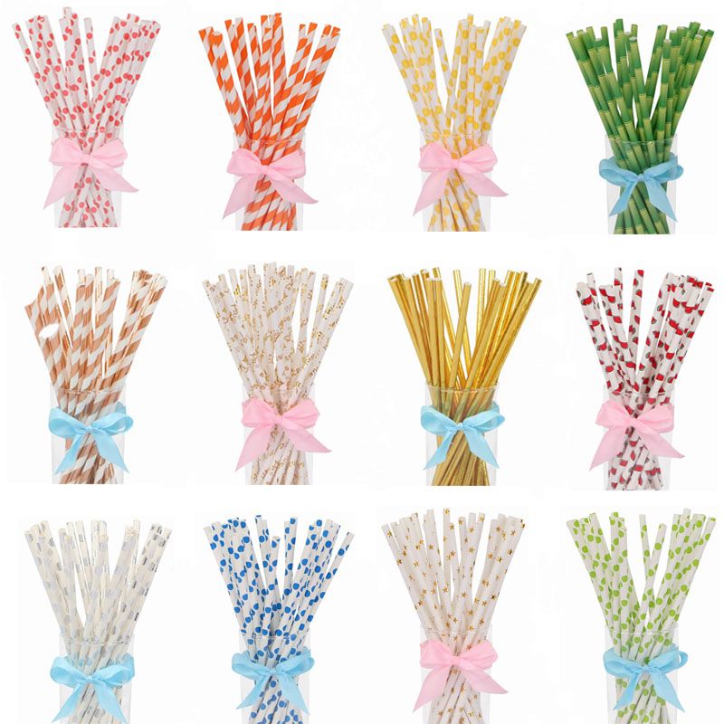 25pcs gold rose gold silver paper straws wedding favors star