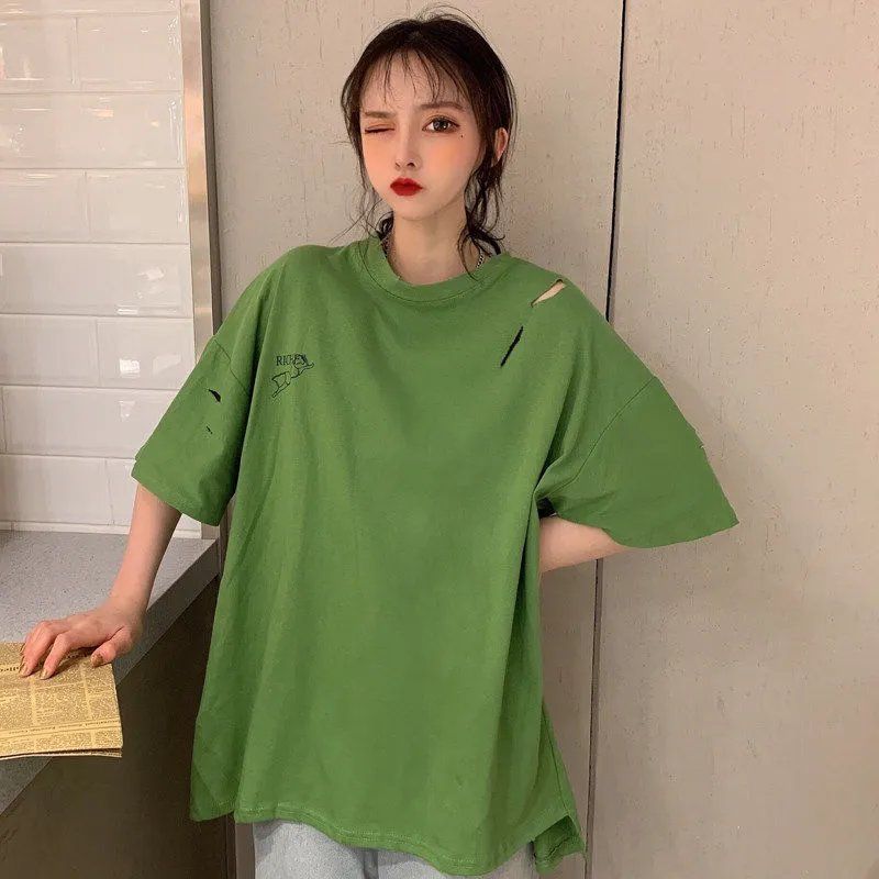 纯棉超火cec短袖t恤女韩版宽松ins潮慵懒风怪味绿色丧系上衣服夏