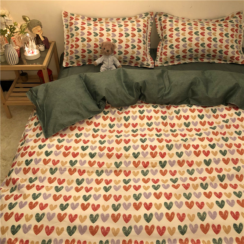 INS北欧风潮牌卡通熊被套床上四件套网红款床单人学生宿舍三件套