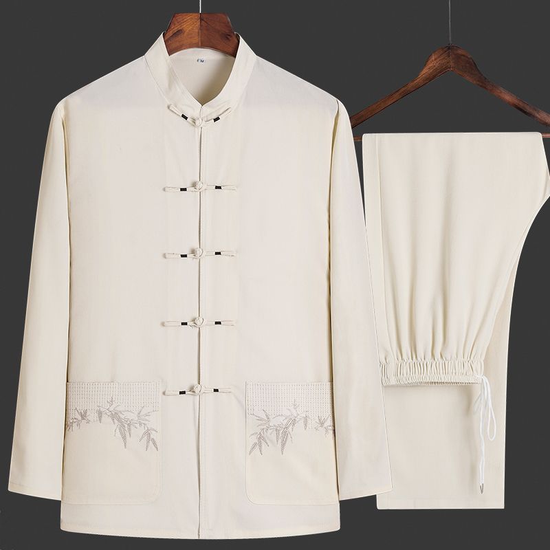 唐装男中老年爸爸春夏长袖套装老人衣服中国风爷爷两件套中式汉服 虎窝拼 唐装男中老年爸爸春夏长袖套装老人衣服中国风爷爷两件套中式汉服 虎窝拼