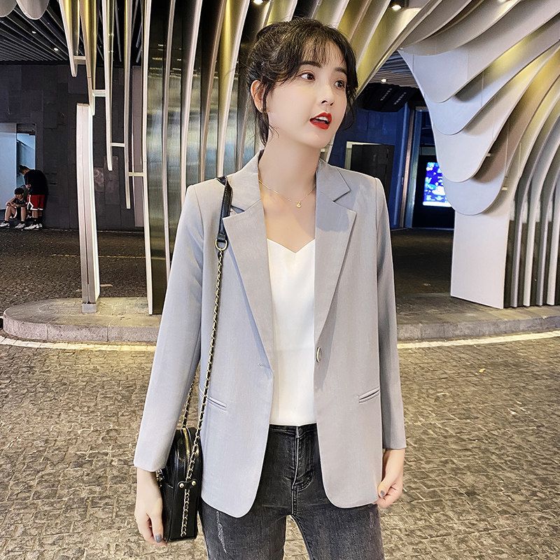 Black suit jacket female spring and autumn Korean version loose small short section  new casual thin section suit jacket