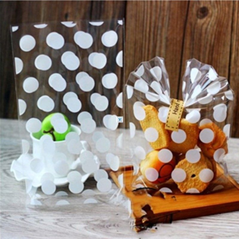 25pcs plastic transparent cellophane dot gift bag candy bisc