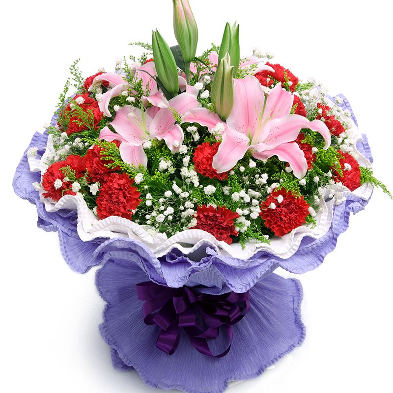 康乃馨香水百合花束礼盒青岛鲜花速递同城市南市北